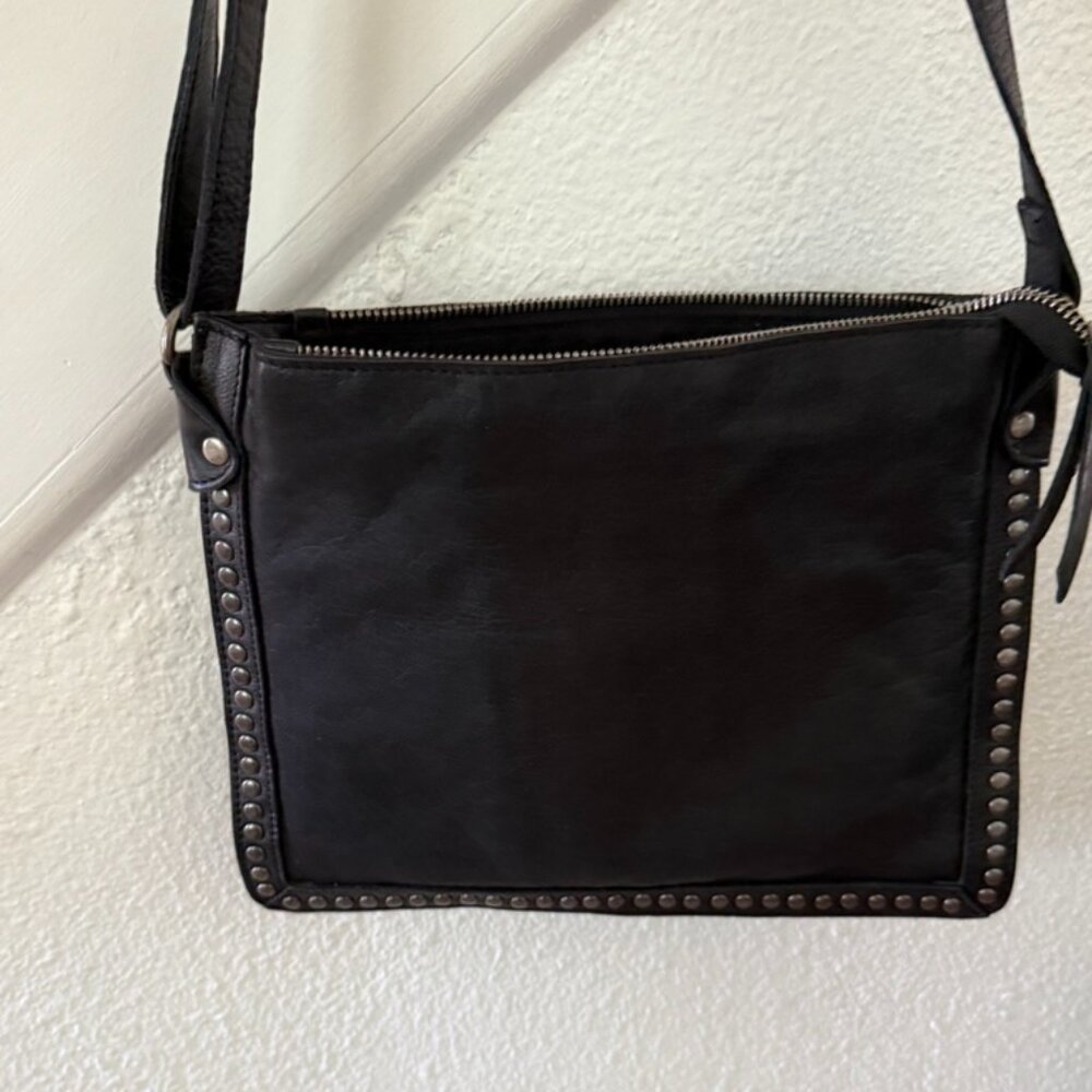 Latico Leathers Gabriel Black Crossbody Bag with Silver Studs